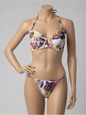 Victoria's Secret Y2K Floral Underwire Padded Bikini Set 32D Top S Bottom Ocean